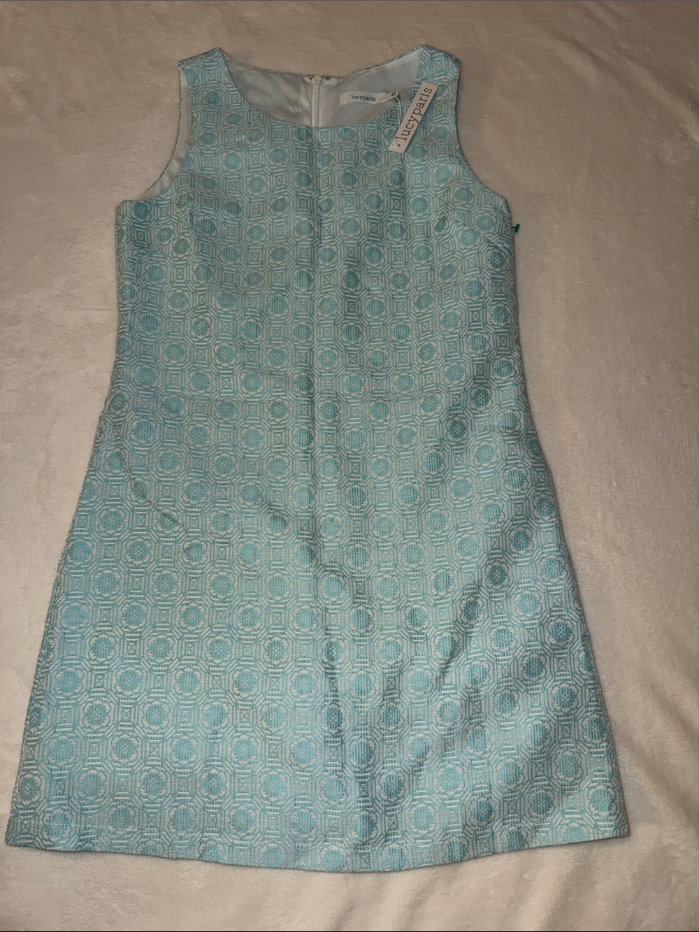 Lucy Paris Aqua Blue Jacquard Sleeveless Shift Dress